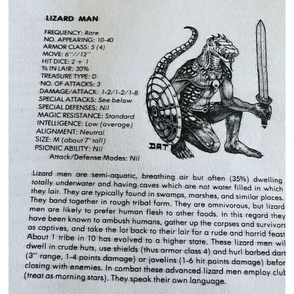 Lizard Man Armor Class 5(4) Miniature Fantasy AD&D‎ 1970's Hand Painted